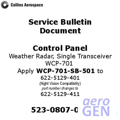 Service Bulletin - Control Panel - Collins Aerospace - WCP-701 - 523-0807031