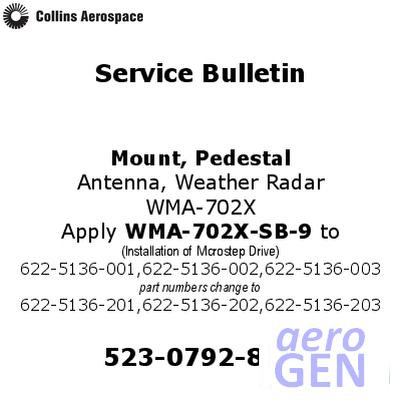 Service Bulletin - Pedestal Mount - Collins Aerospace - WMA-702X - 523-0792877