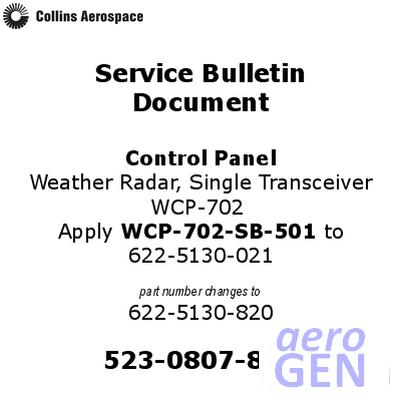 Service Bulletin - Control Panel - Collins Aerospace - WCP-702 - 523-0807845