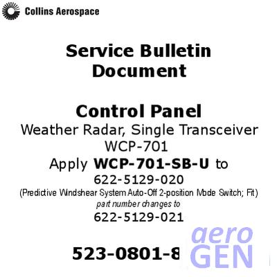 Service Bulletin - Control Panel - Collins Aerospace - WCP-701 - 523-0801859