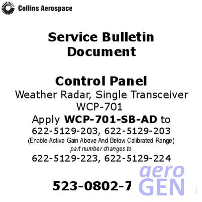 Service Bulletin - Control Panel - Collins Aerospace - WCP-701 - 523-0802723