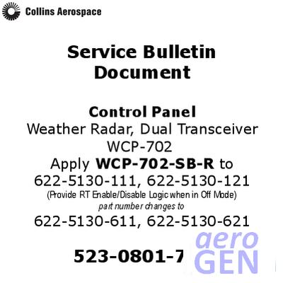 Service Bulletin - Control Panel - Collins Aerospace - WCP-702 - 523-0801729