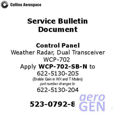 Service Bulletin - Control Panel - Collins Aerospace - WCP-702 - 523-0792808